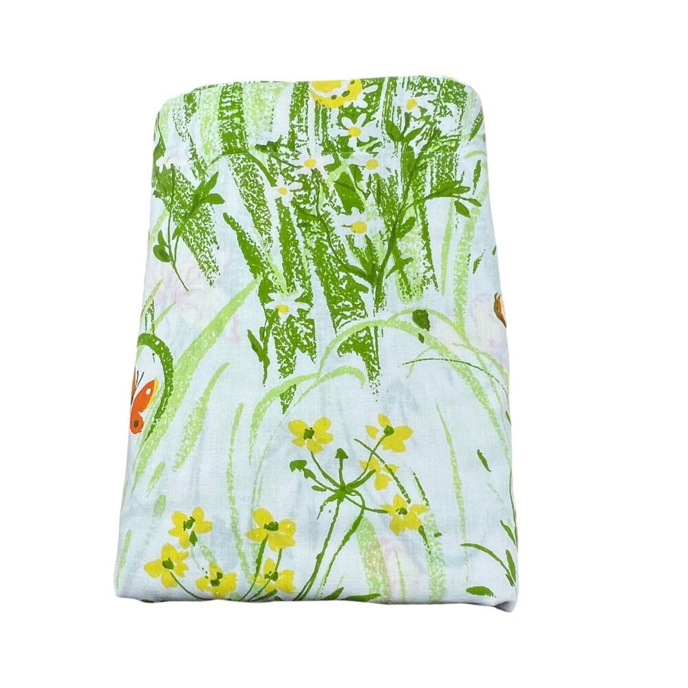 BIBB Vintage 1970s King Flat Sheet Spring Meadow Butterfly Floral No Iron Muslin